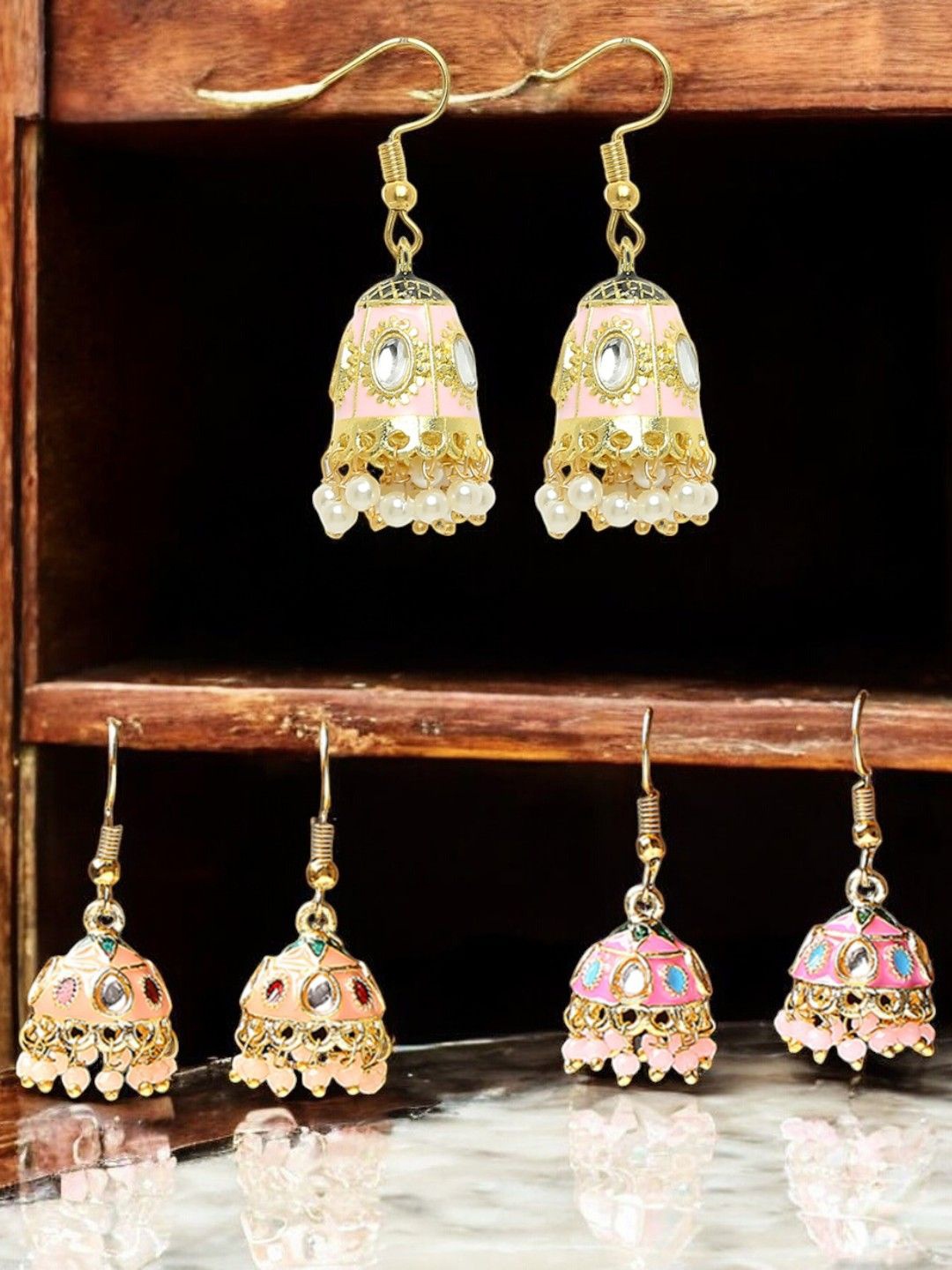 

Anouk Dome Shaped Jhumkas Earrings, Pink