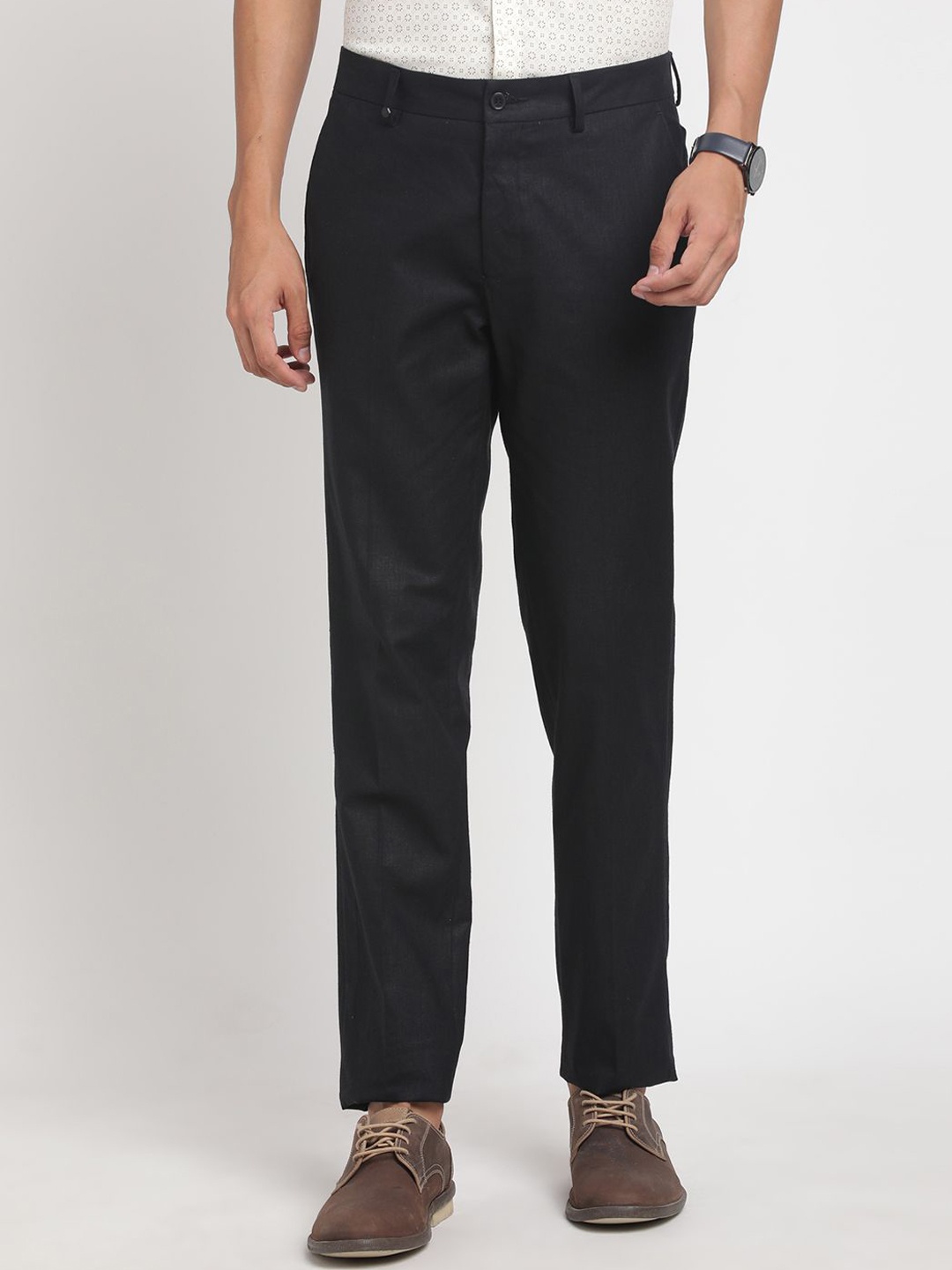 

Turtle Men Tailored Slim Fit Mid Rise Formal Trousers, Black