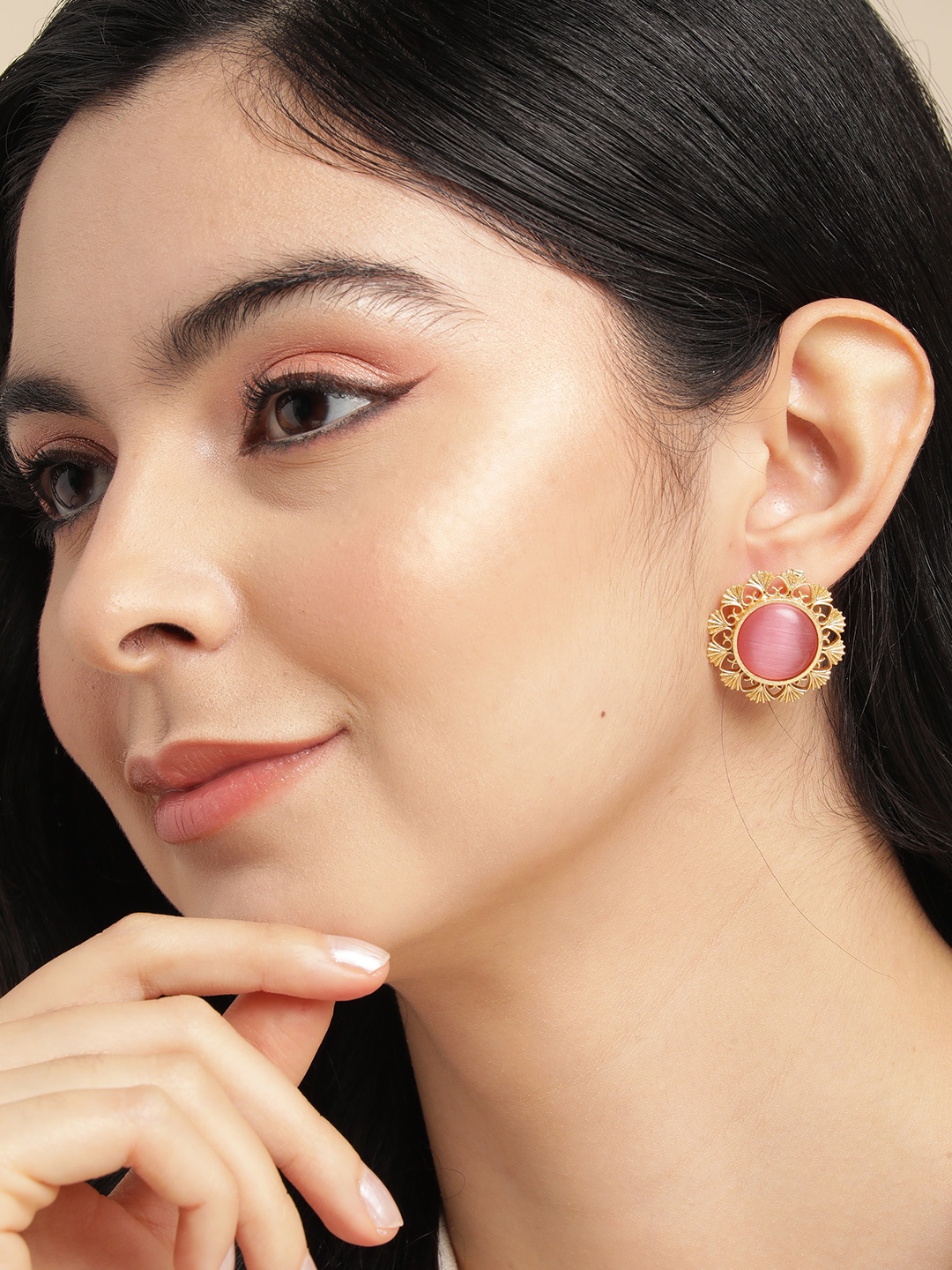 

Anouk Gold Plated Beaded Circular Studs Earrings, Pink