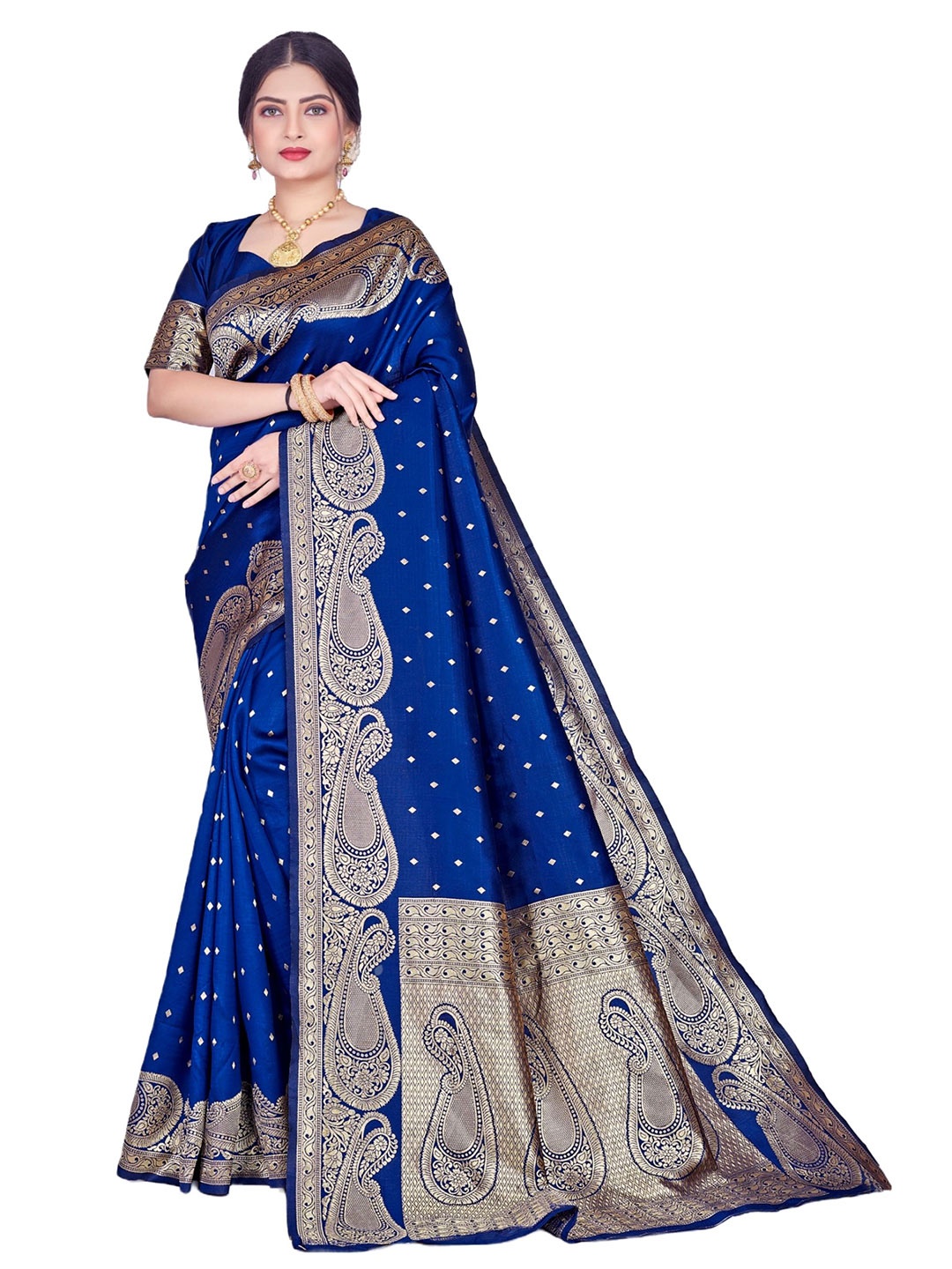 

SHRIMAY Woven Design Zari Art Silk Banarasi Saree, Blue