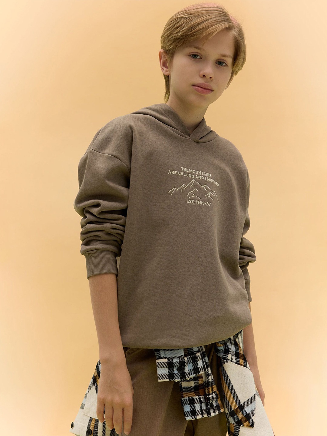 

DeFacto Boys Typography Printed Hooded Pullover, Brown