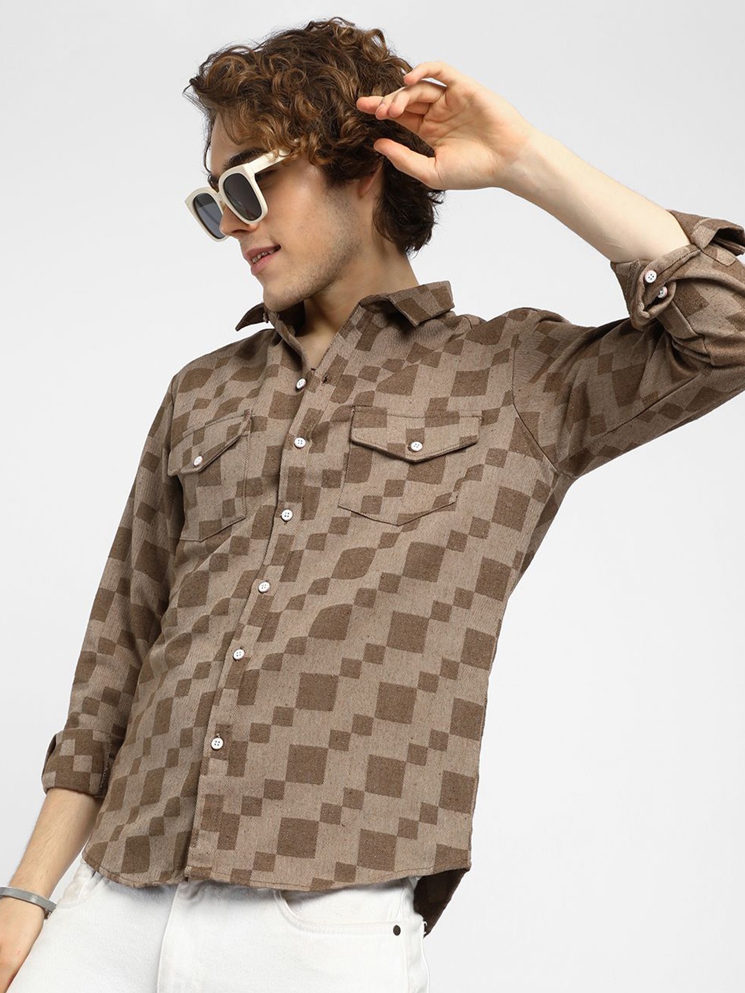 

Campus Sutra Men Comfort Opaque Printed Casual Shirt, Brown