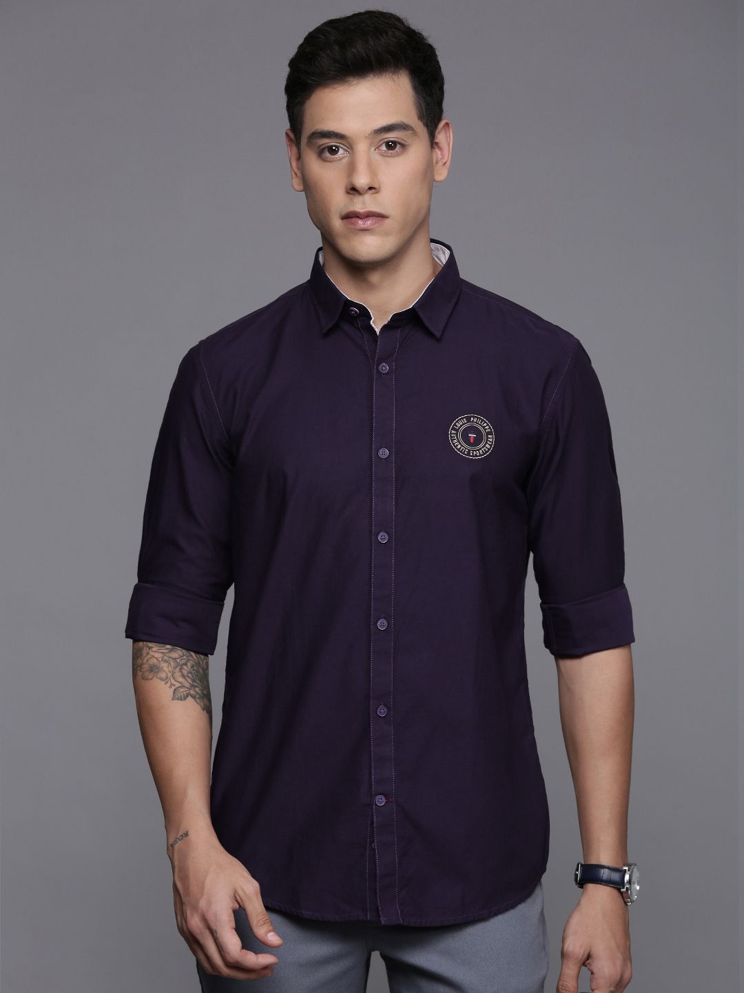 

Louis Philippe Sport Super Slim Fit Pure Cotton Casual Shirt, Navy blue