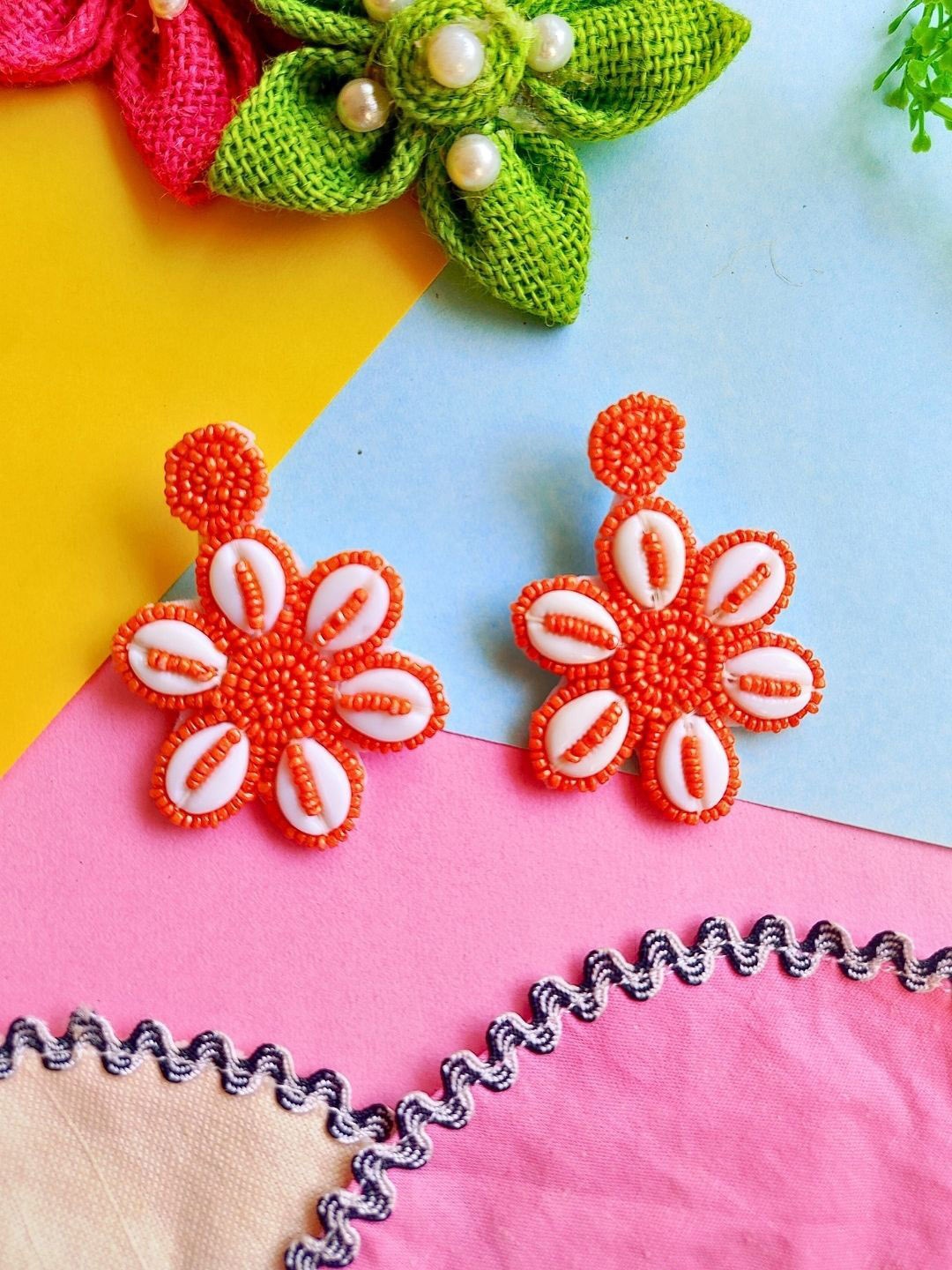 

Sangria Beaded Bohemian Floral Stud Earrings, Orange