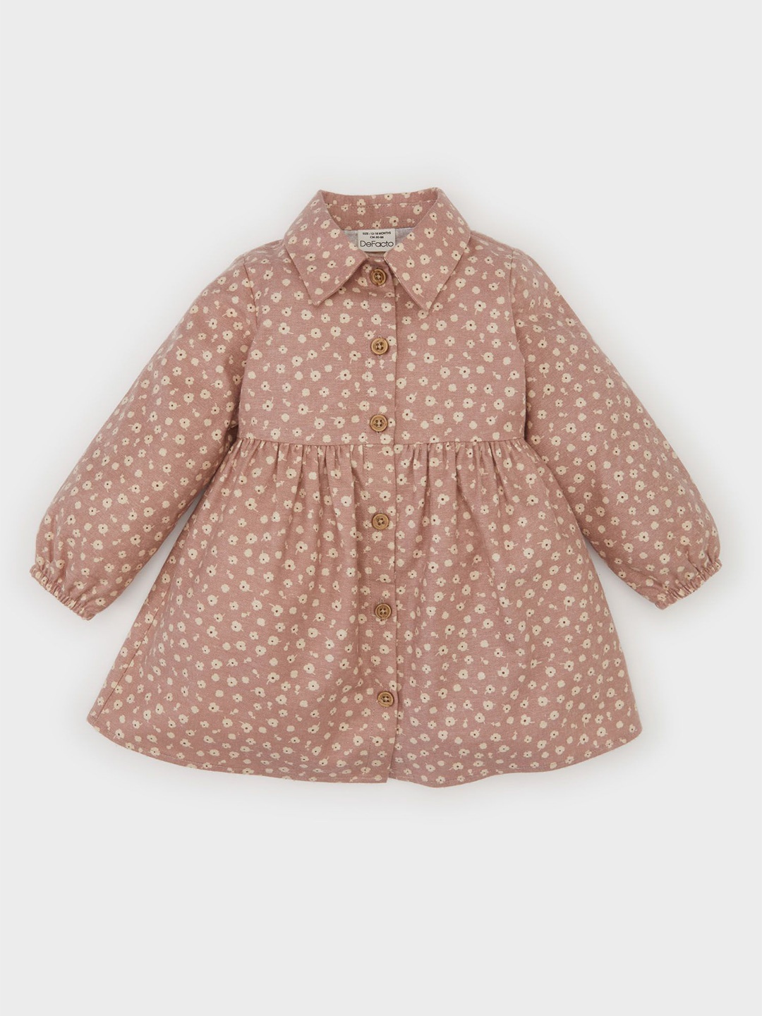 

DeFacto Girls Polka Dot Printed Pure Cotton Shirt Dress, Beige