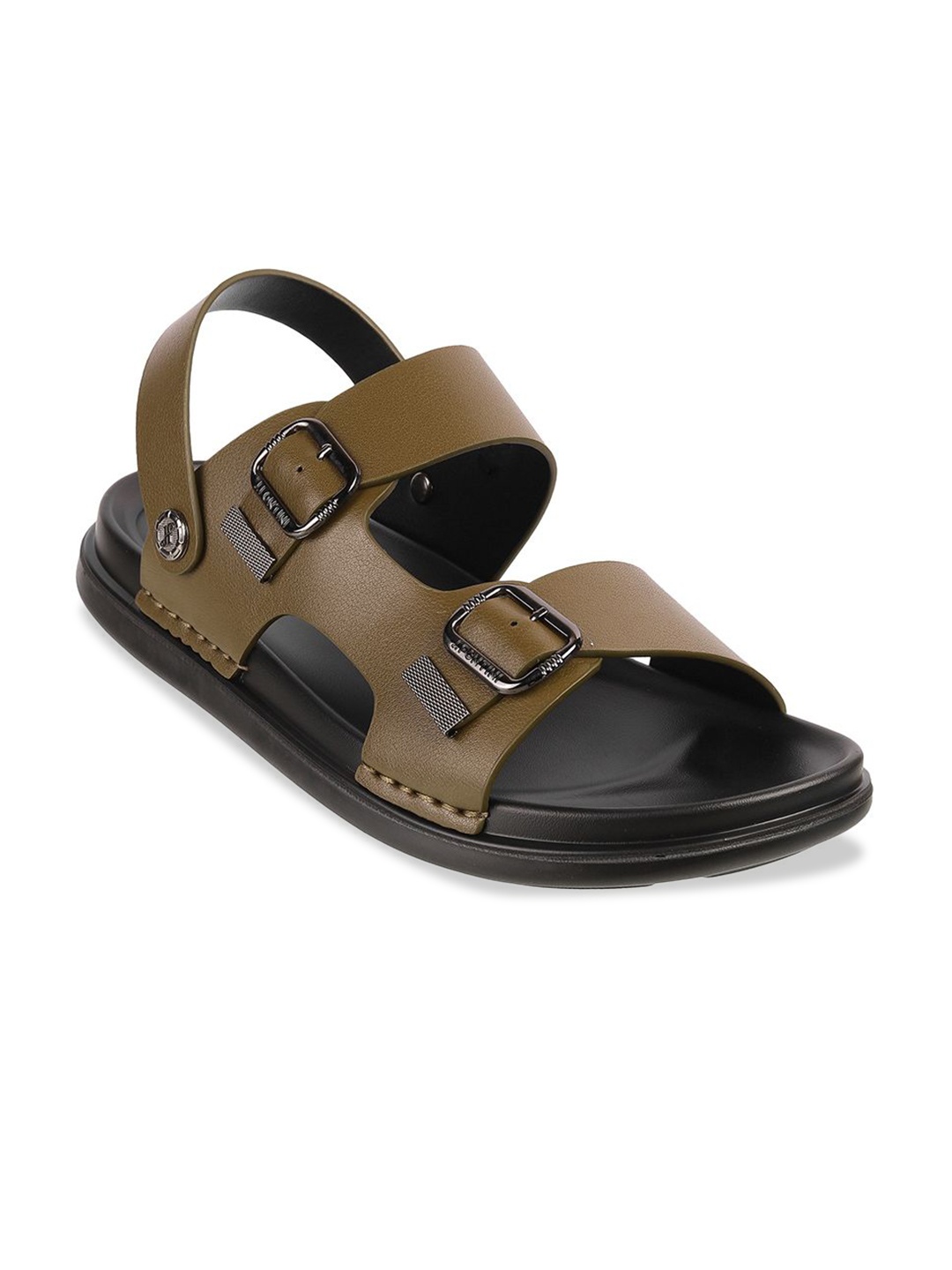 

J.FONTINI Men Leather Comfort Sandals, Olive