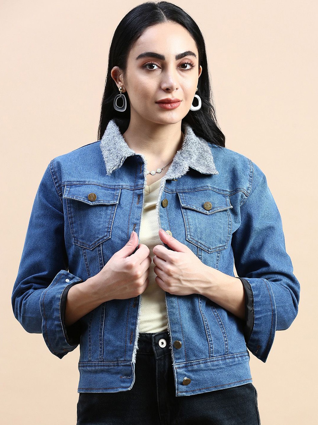 

VOXATI Women Washed Denim Jacket with Embroidered, Multi