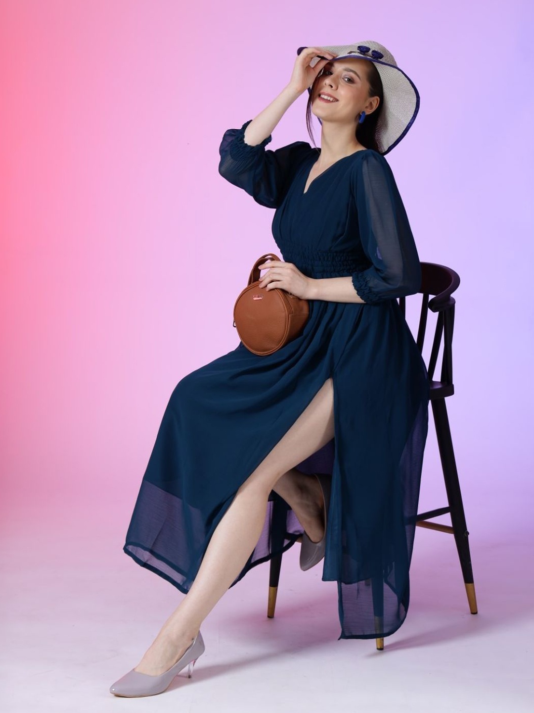 

Krunal Raiyani Women V-Neck Fit & Flare Maxi Dress, Blue