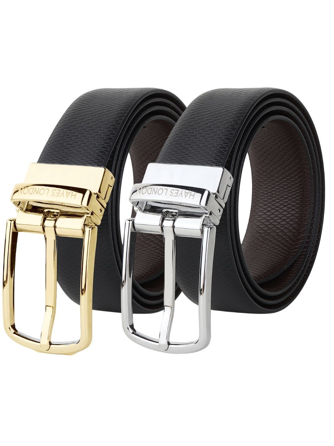 

Hayes London Men Leather Belts Combo Pack Of 2 Genuine Premium Reversible Formal Belt, Gold
