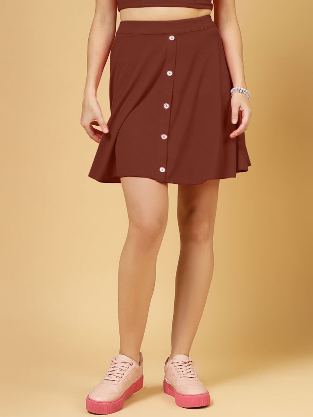 

Oomph! A-Line Above Knee Length Skirt, Brown