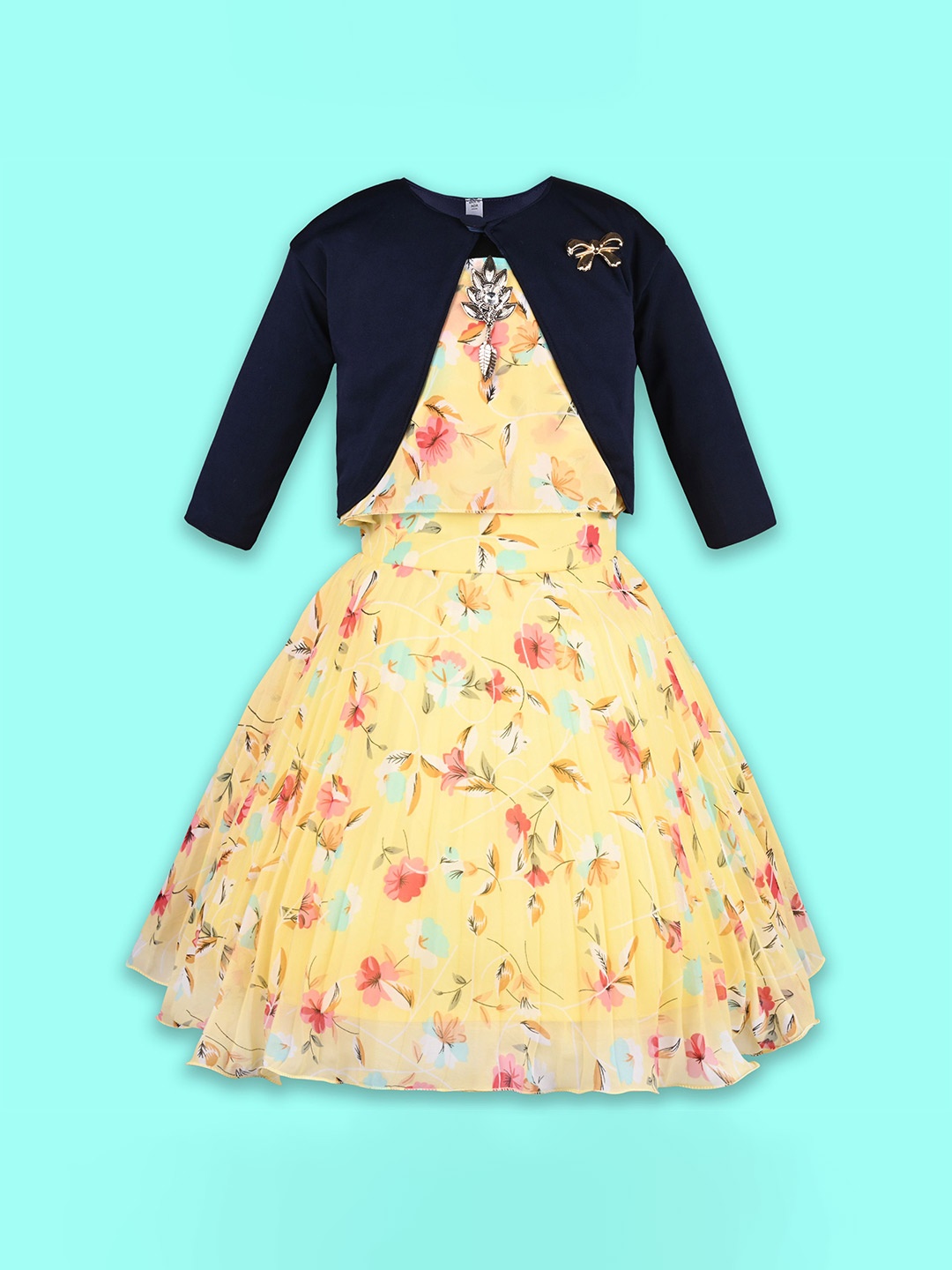 

Wish Karo Floral Print Georgette Fit & Flare Dress, Yellow