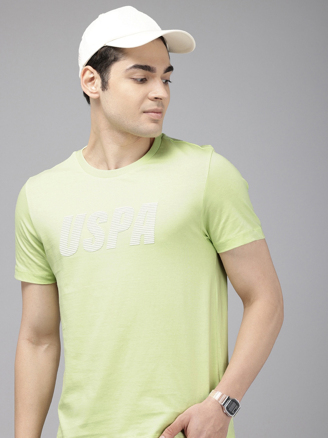

U.S. Polo Assn. Pure Cotton Brand Logo Printed Slim Fit T-shirt, Green