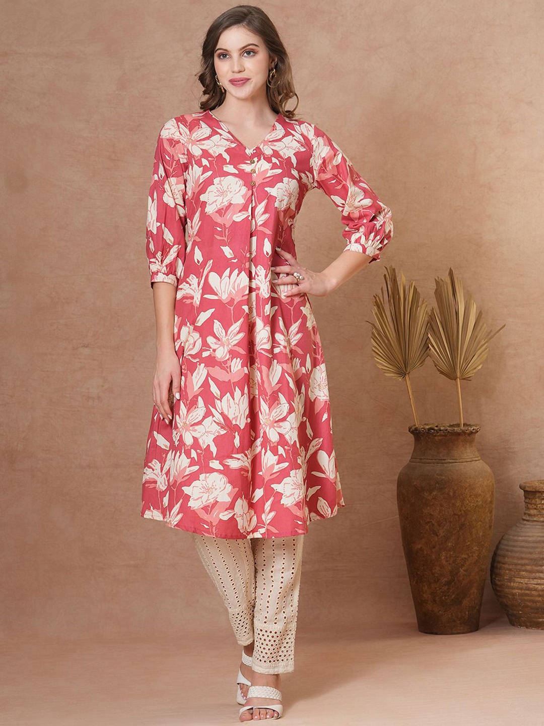 

FASHOR Women Printed Kurta, Coral