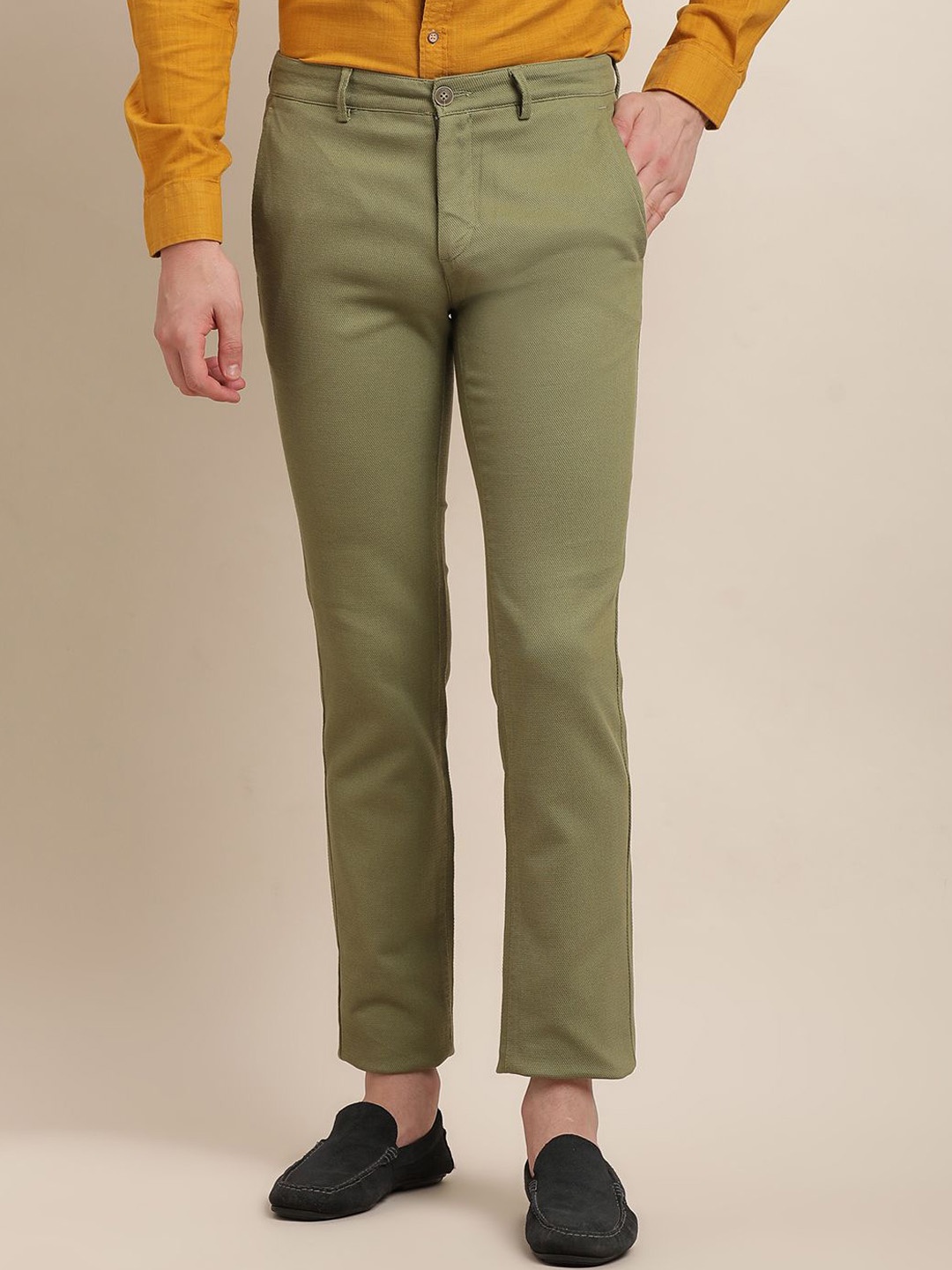 

Turtle Men Relaxed Skinny Fit Cotton Chinos Trousers, Olive