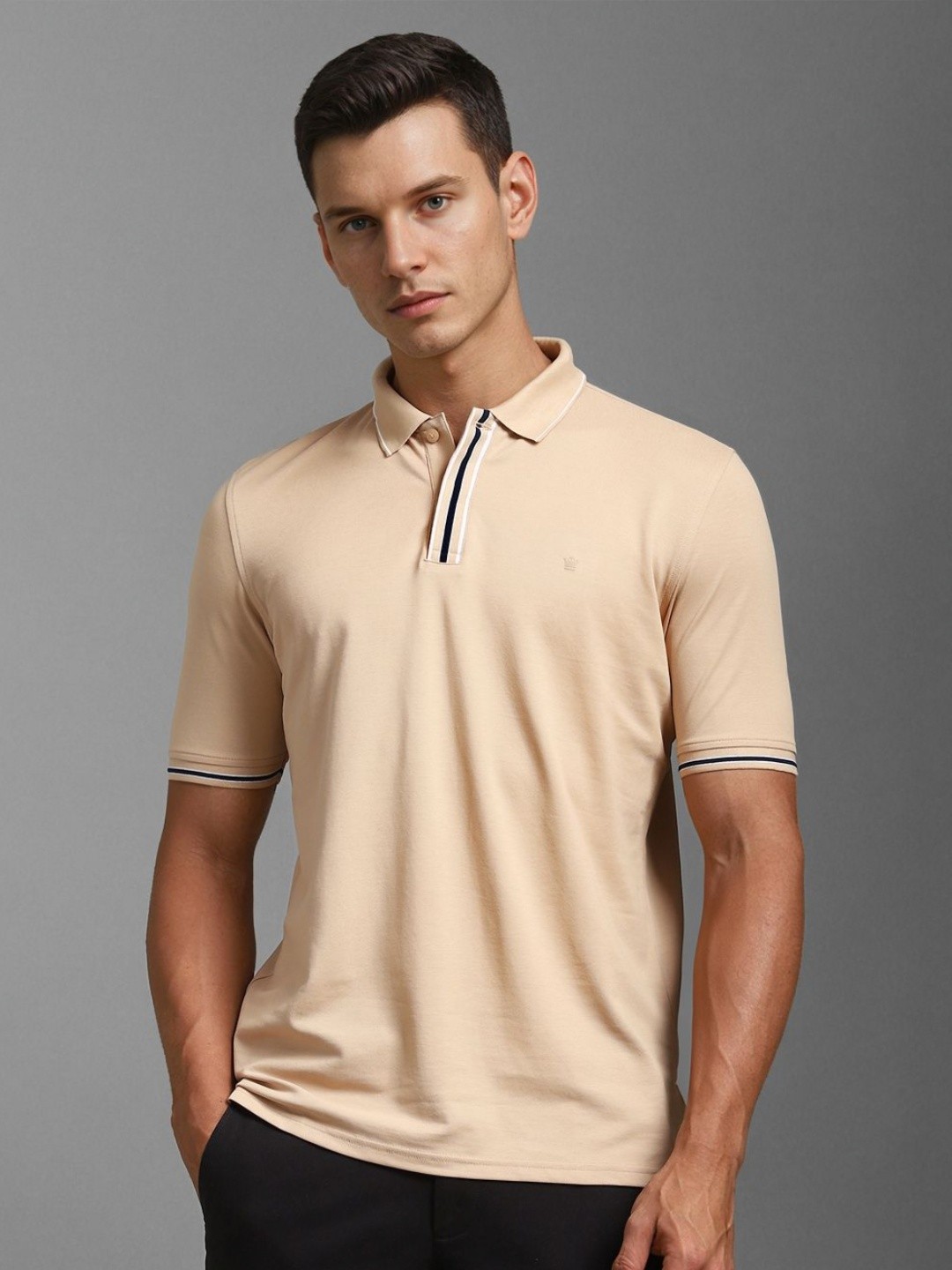 

Louis Philippe Men Polo Collar T-shirt, Beige