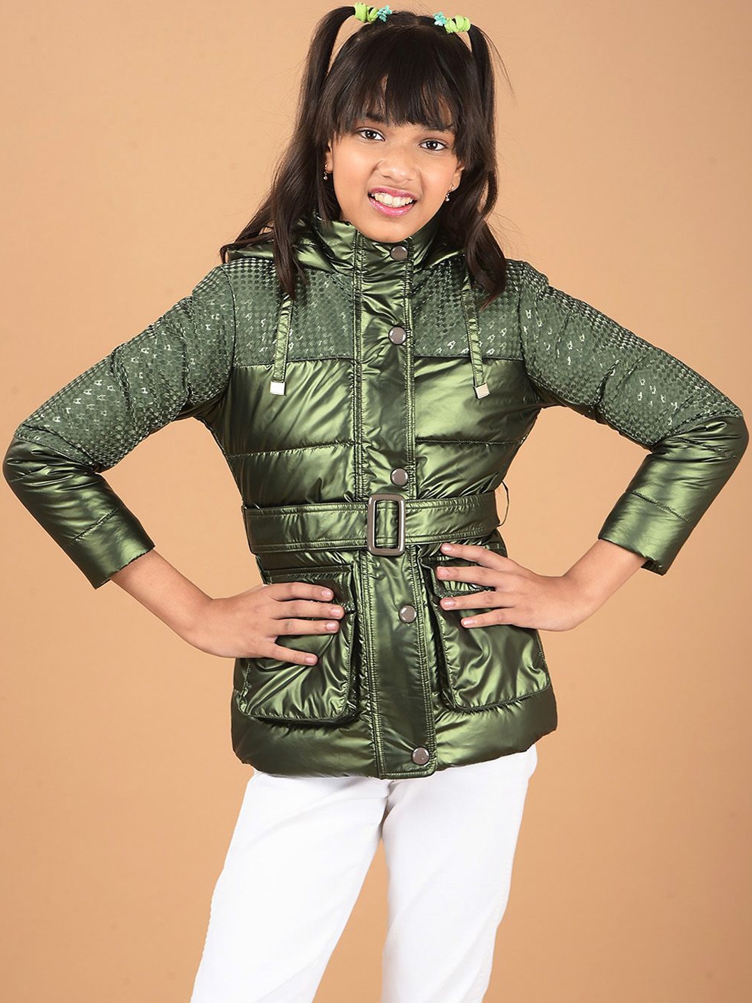 

Crimsoune Club Girls Lightweight Padded Jacket with Patchwork, Olive