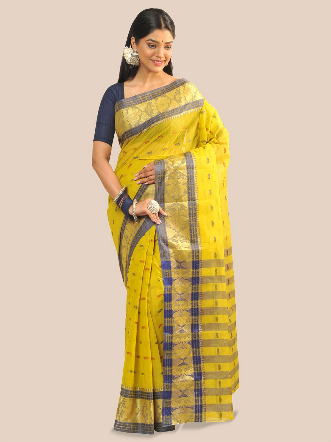 

RAJ SAREE HOUSE Woven Design Pure Cotton Taant Saree, Yellow