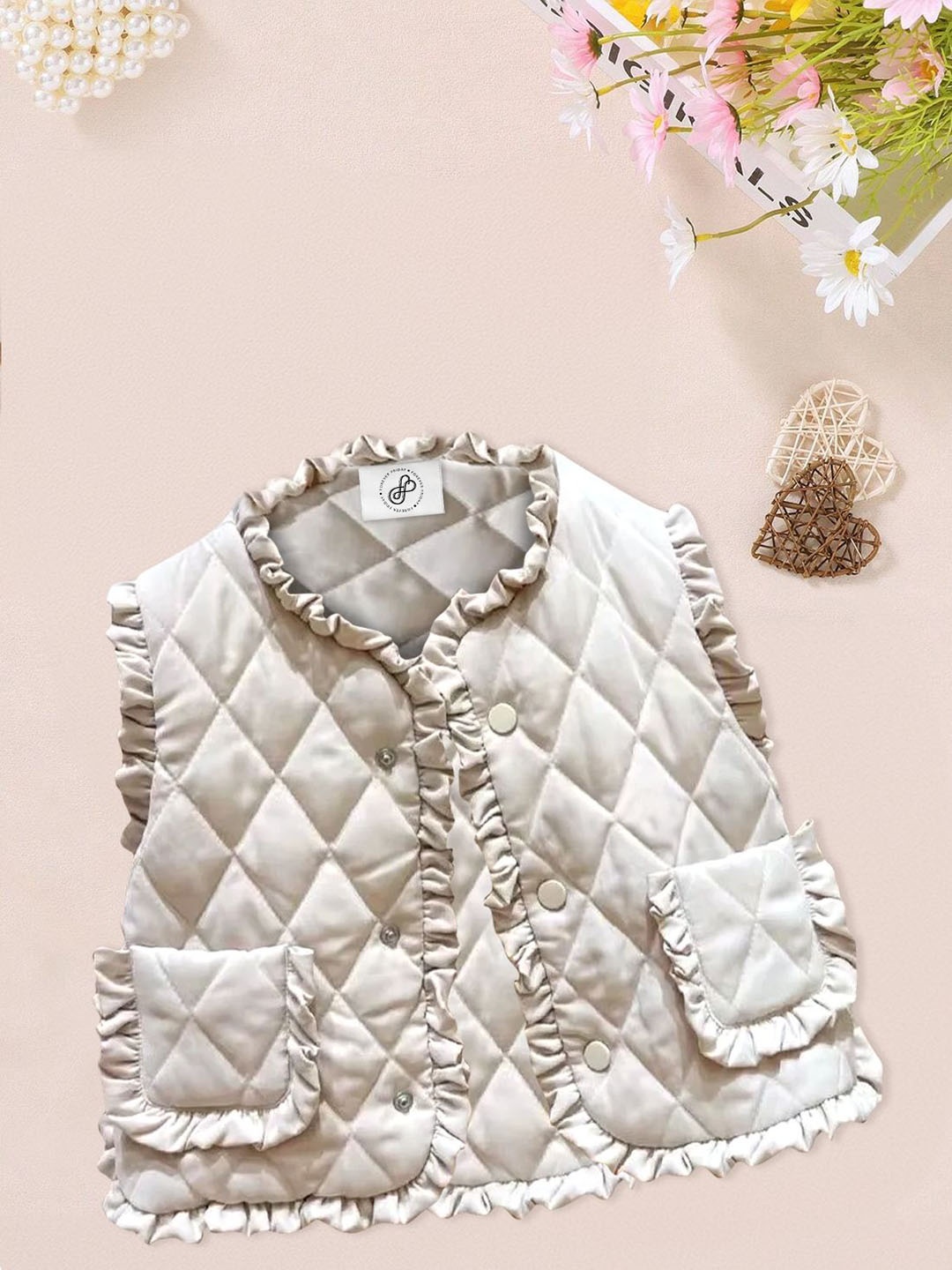 

FOREVER FRIDAY Girls Geometric Quilted Jacket, White