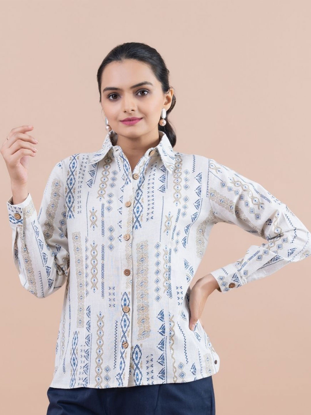

Komarri U Women Opaque Printed Casual Shirt, Beige
