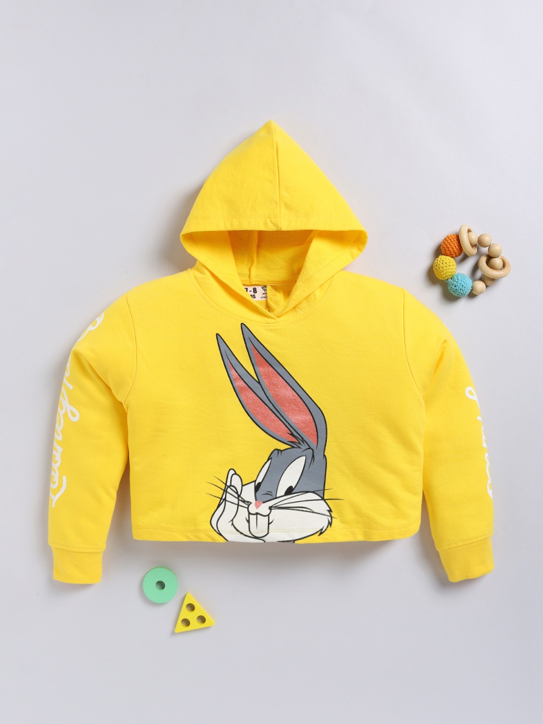

YK X Minute Mirth Girls Bugs Bunny Printed Hooded Sweatshirt, Yellow