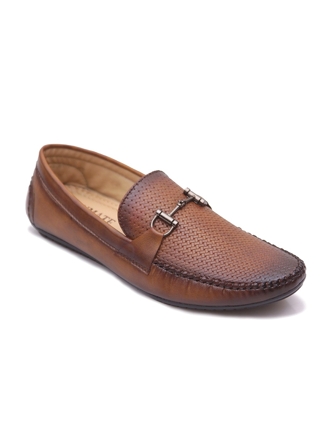 

VIV Men Round Toe Slip On Loafers With Buckle, Brown