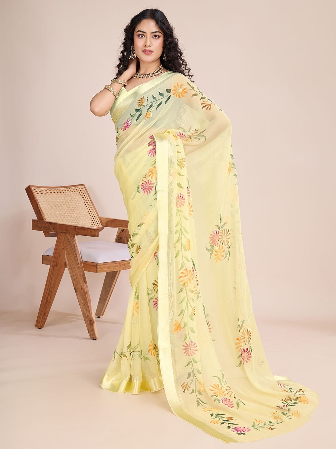 

Avojee Floral Saree, Yellow