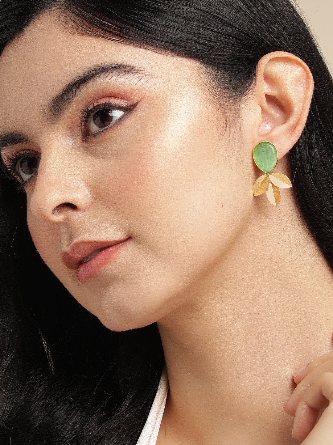 

Anouk Gold Plated Beaded Floral Drop Earrings, Green