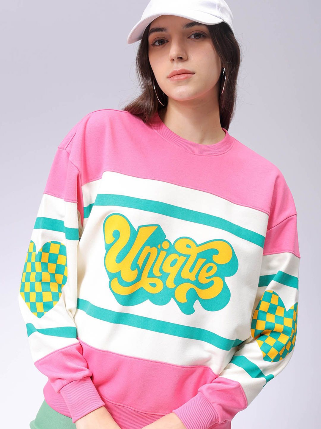 

Freehand by The Indian Garage Co Women Colourblocked Longline Sweatshirt, Pink