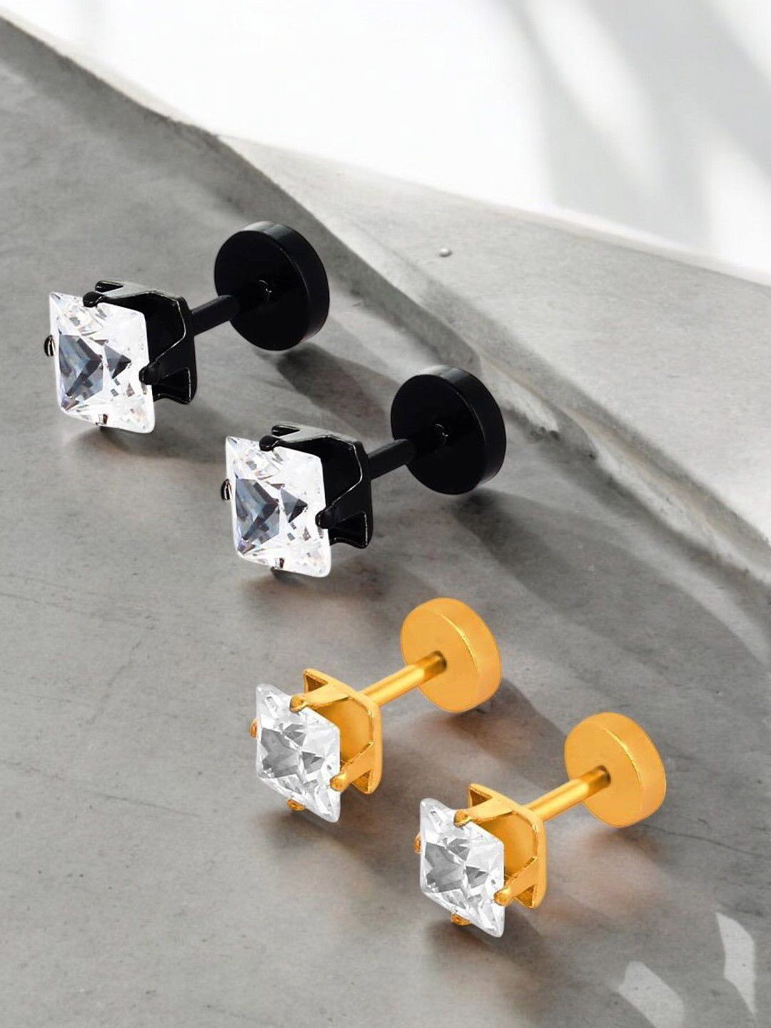 

The Roadster Lifestyle Co Set Of 2 Square Ear Studs, Black