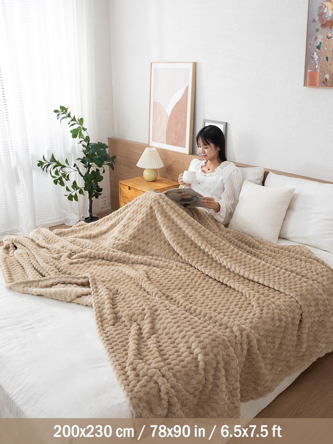 

HOKIPO Beige Fleece AC Room 210 GSM Double Bed Blanket