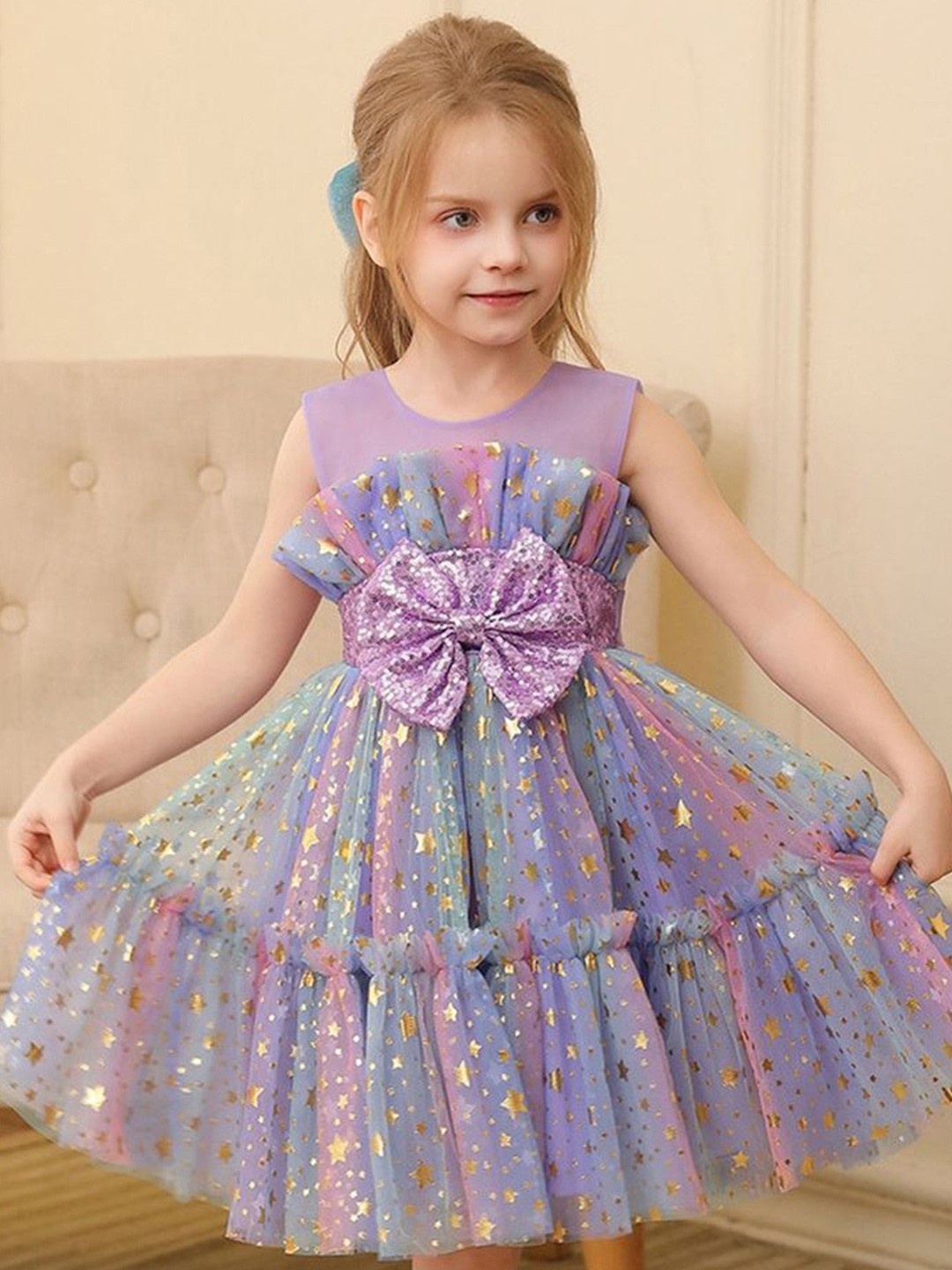 

LULU & SKY Floral Print Empire Dress, Purple