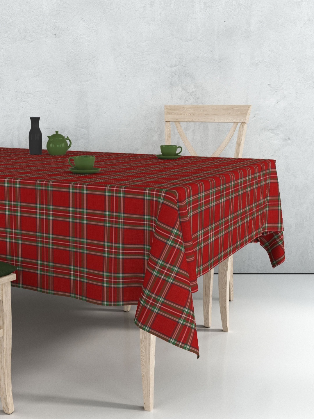 

HOME COLORS.IN Maroon Checked Cotton 8-Seater Table Cover