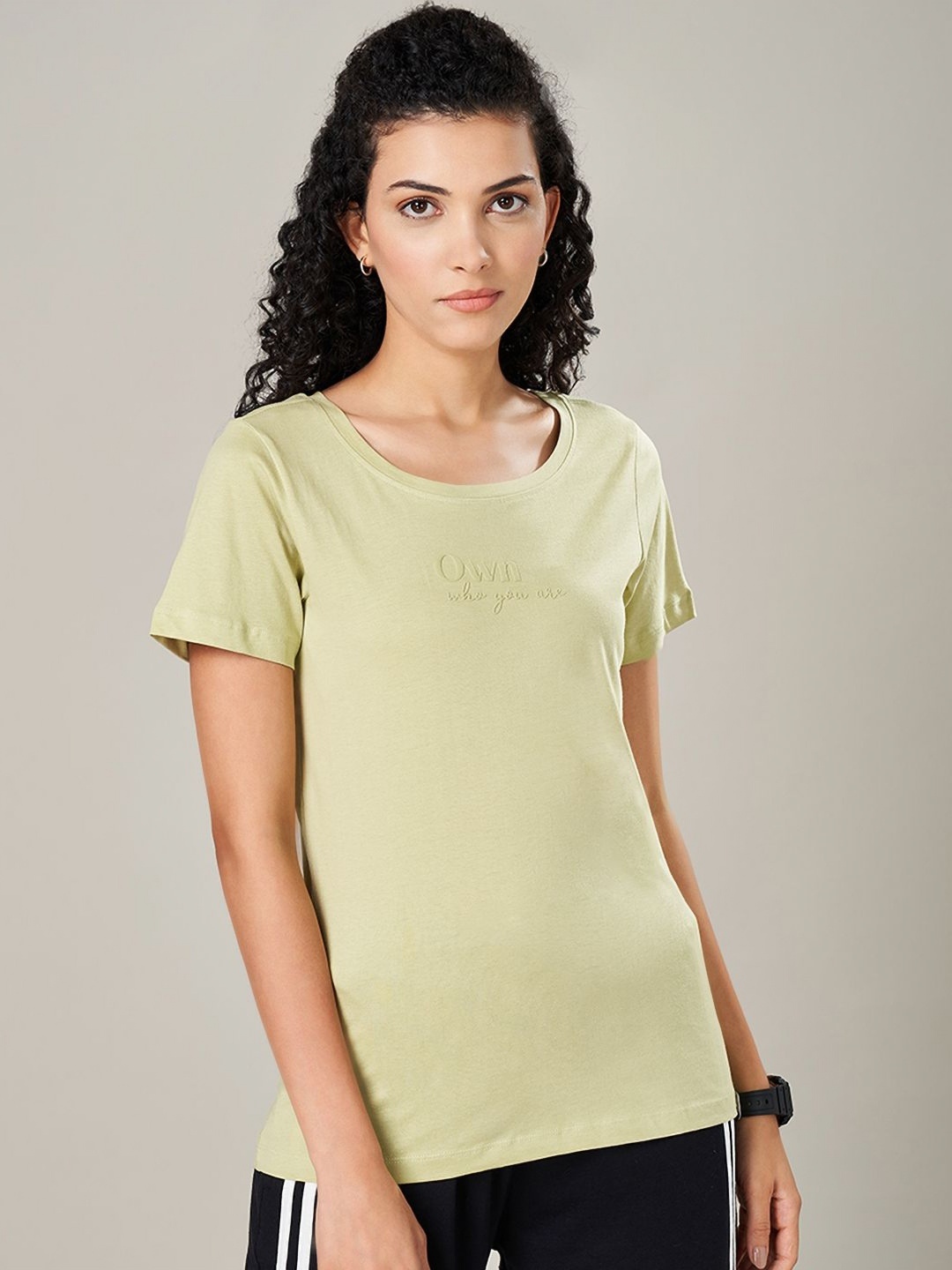 

Ajile by Pantaloons Women Extended Sleeves Raw Edge T-shirt, Olive