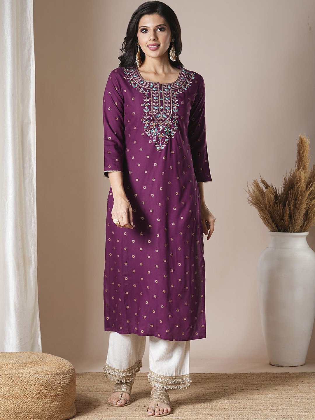 

FASHOR Women Ethnic Motifs Printed Kurta, Purple