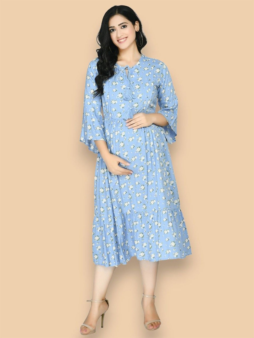 

Aaruvi Ruchi Verma Floral Print Maternity A-Line Midi Dress, Blue