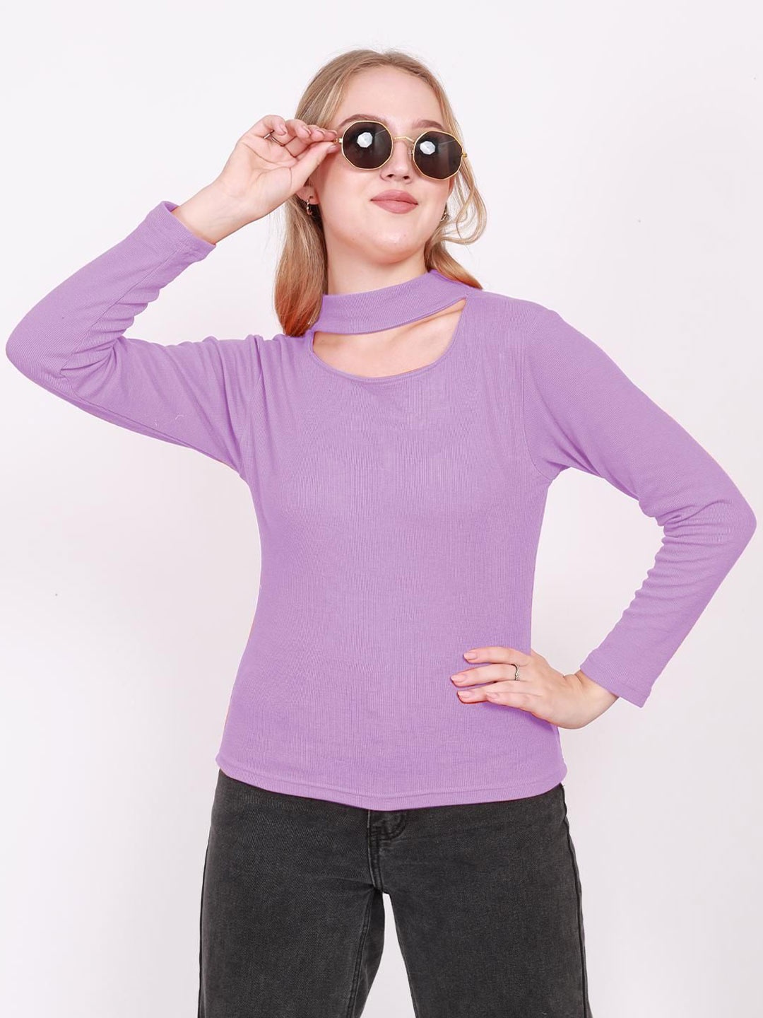 

BAESD Women Round Neck Cut Out Top, Lavender