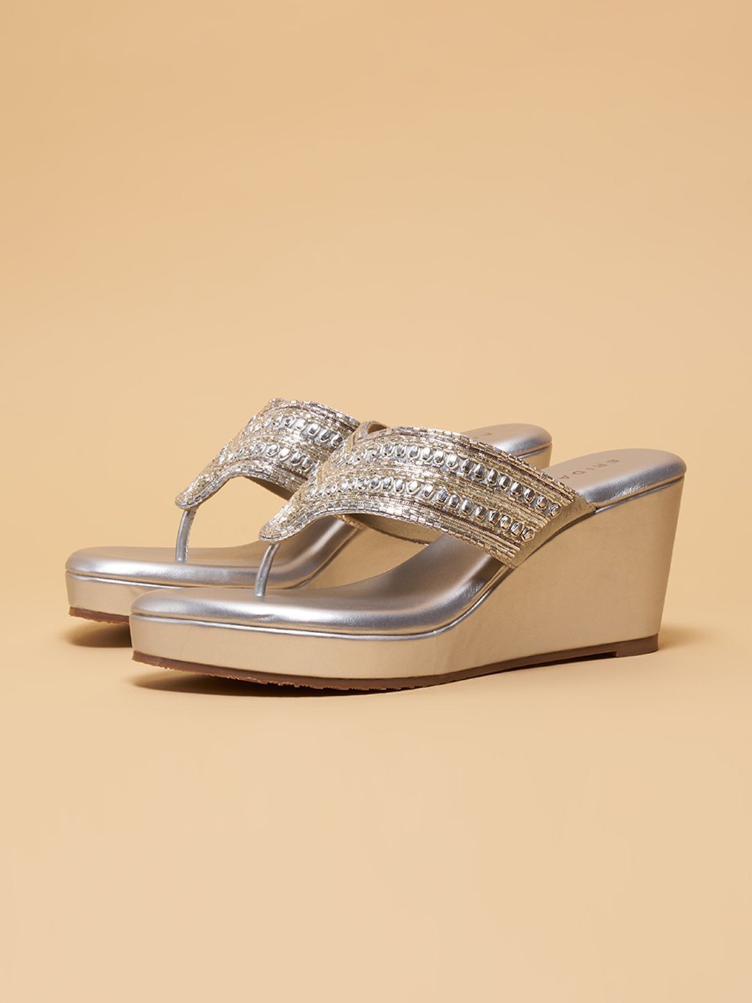 

ERIDANI Myshty Embellished Wedge Heeled Sandals, Silver