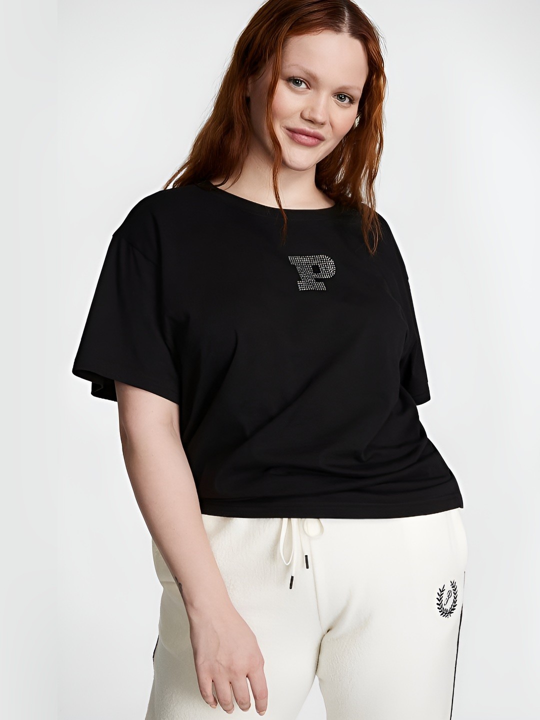 

Victoria's Secret Women Typography Printed Round Neck Relaxed Fit Cotton T-shirt, Black