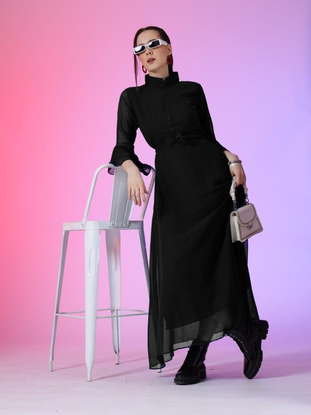 

Femvy Women A-line Maxi Dress, Black