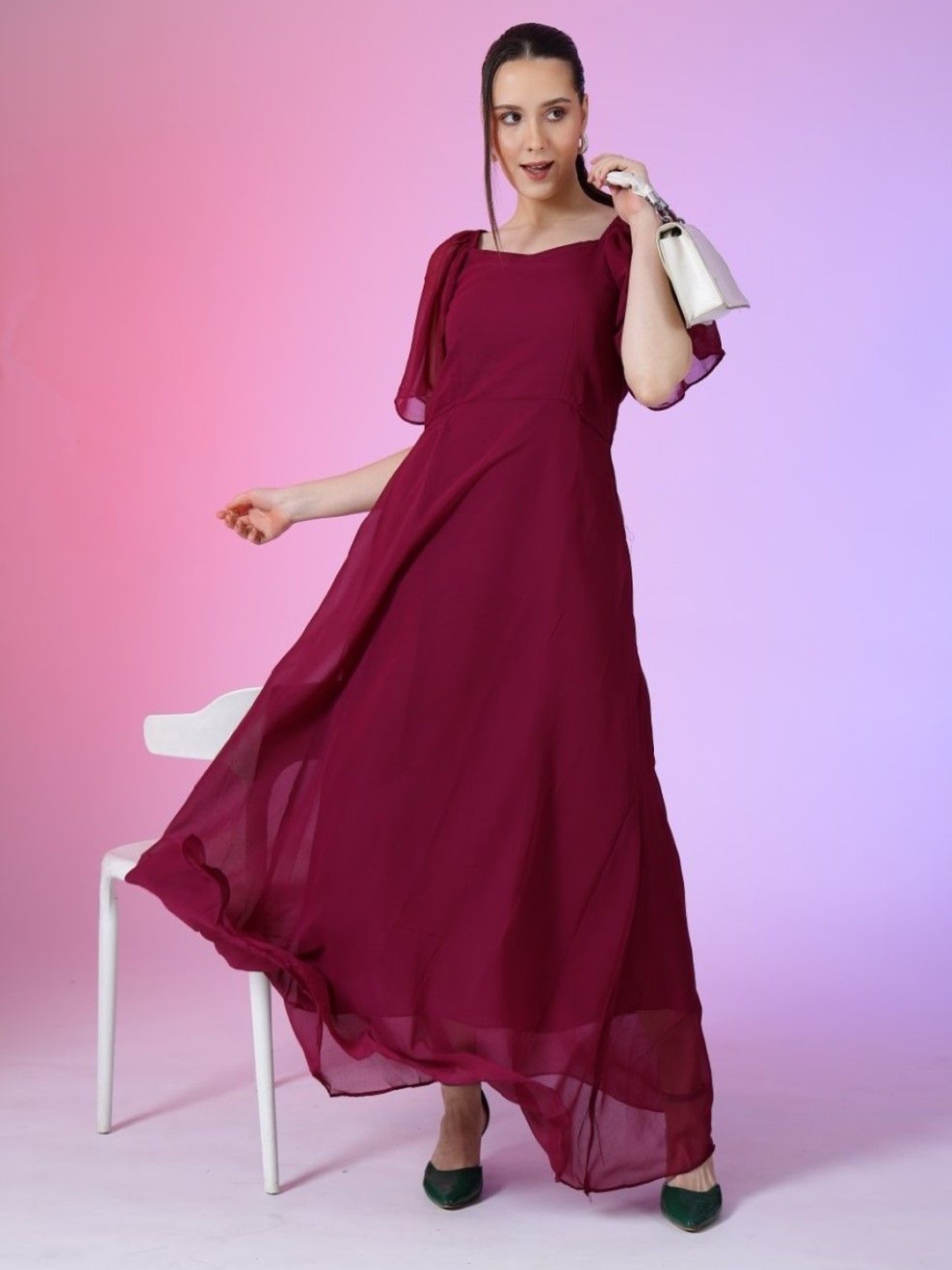

Krunal Raiyani Women Flared Sleeves Fit & Flare Maxi Dress, Magenta