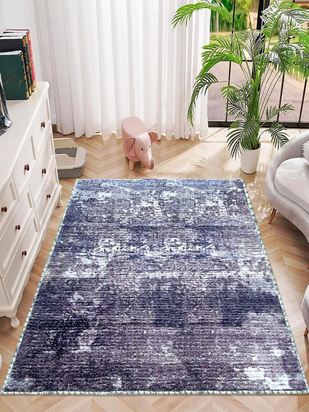 

LUXEHOME INTERNATIONAL Blue Striped Anti-Skid Nylon Carpet
