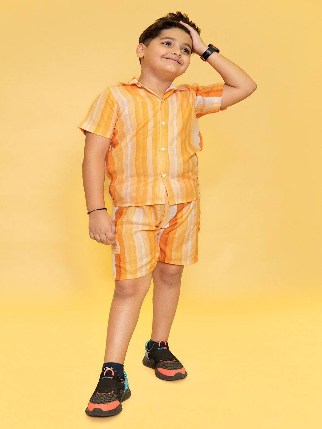

CORD OF LOVE Boys Printed Shirt with Shorts, Orange