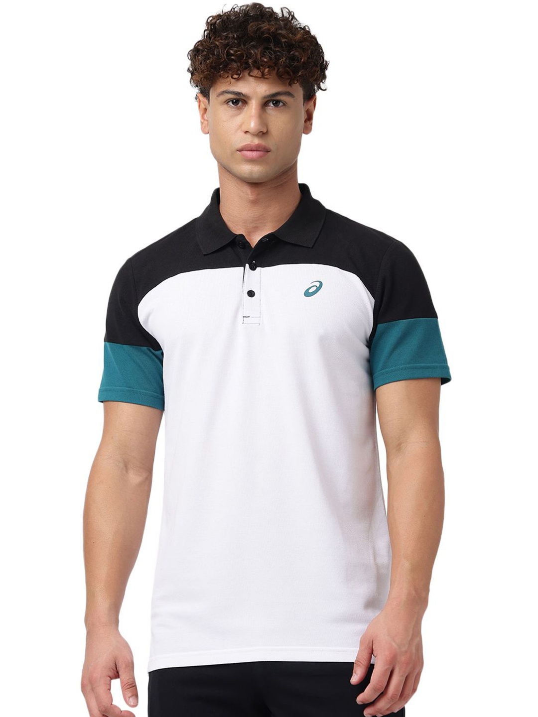 

ASICS Colourblocked Pure Cotton Polo Collar T-Shirt, White