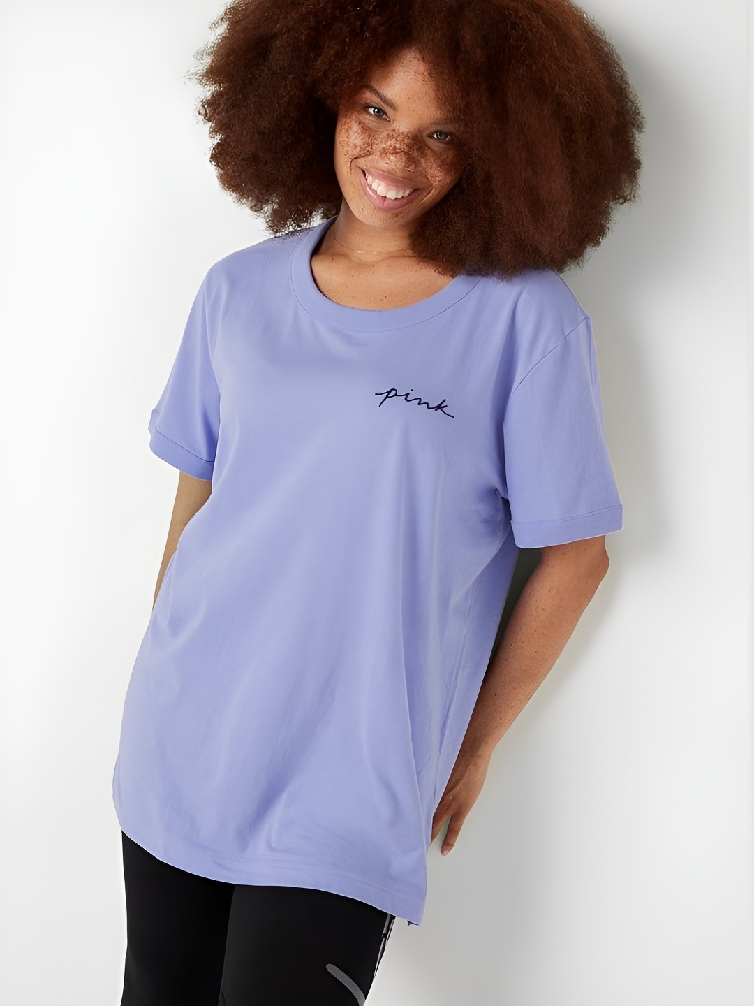 

Victoria's Secret Women Typography Printed Round Neck Cotton T-shirt, Purple