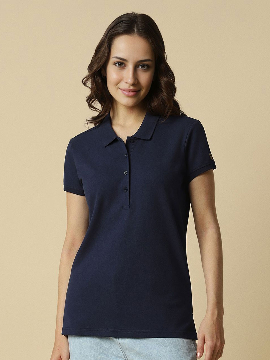 

Allen Solly Woman Cotton Shirt Collar Shirt Style Top, Navy blue