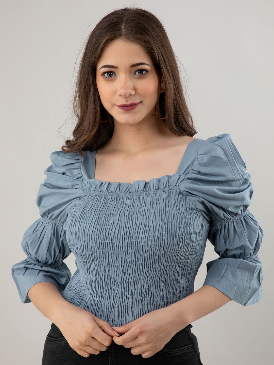 

all about you Cotton Crop Top, Blue
