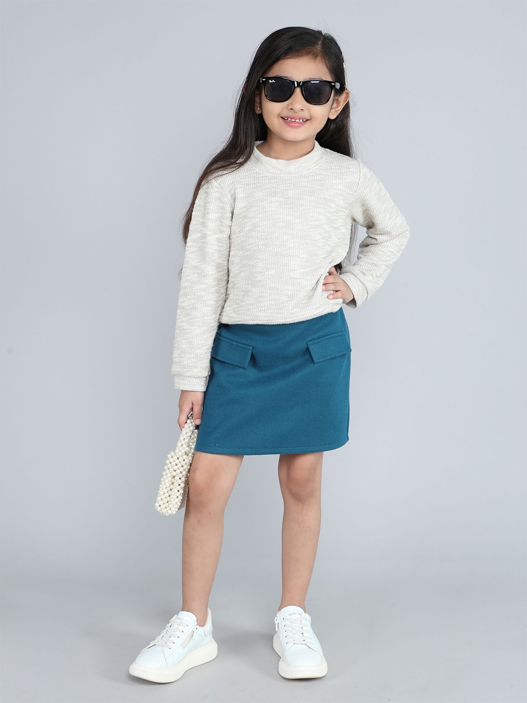 

taffykids Girls Top with Skirt, White