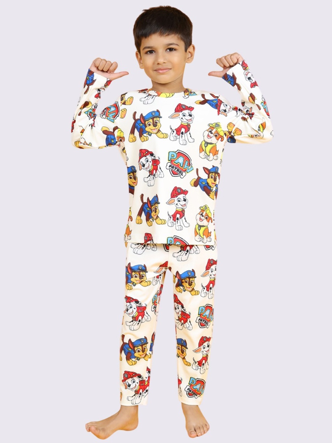 

YK X Minute Mirth Boys Printed Night suit, White