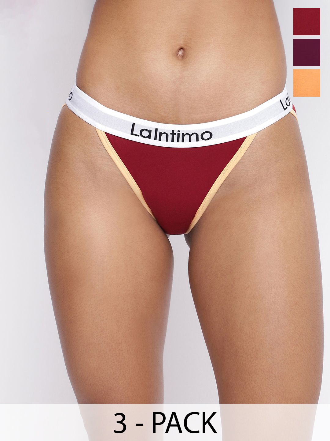 

La intimo Moda Women Pack of 3 Low-Rise Bikini Briefs, Maroon