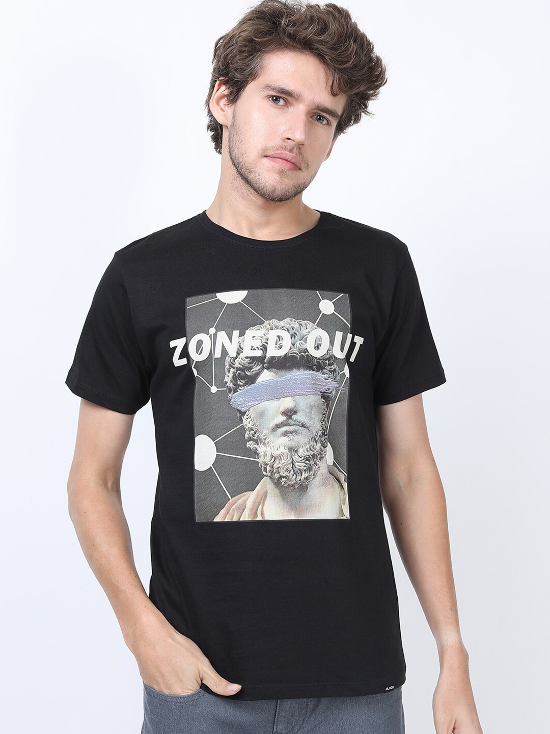 

HIGHLANDER Men Black Printed Slim Fit Cotton T-shirt